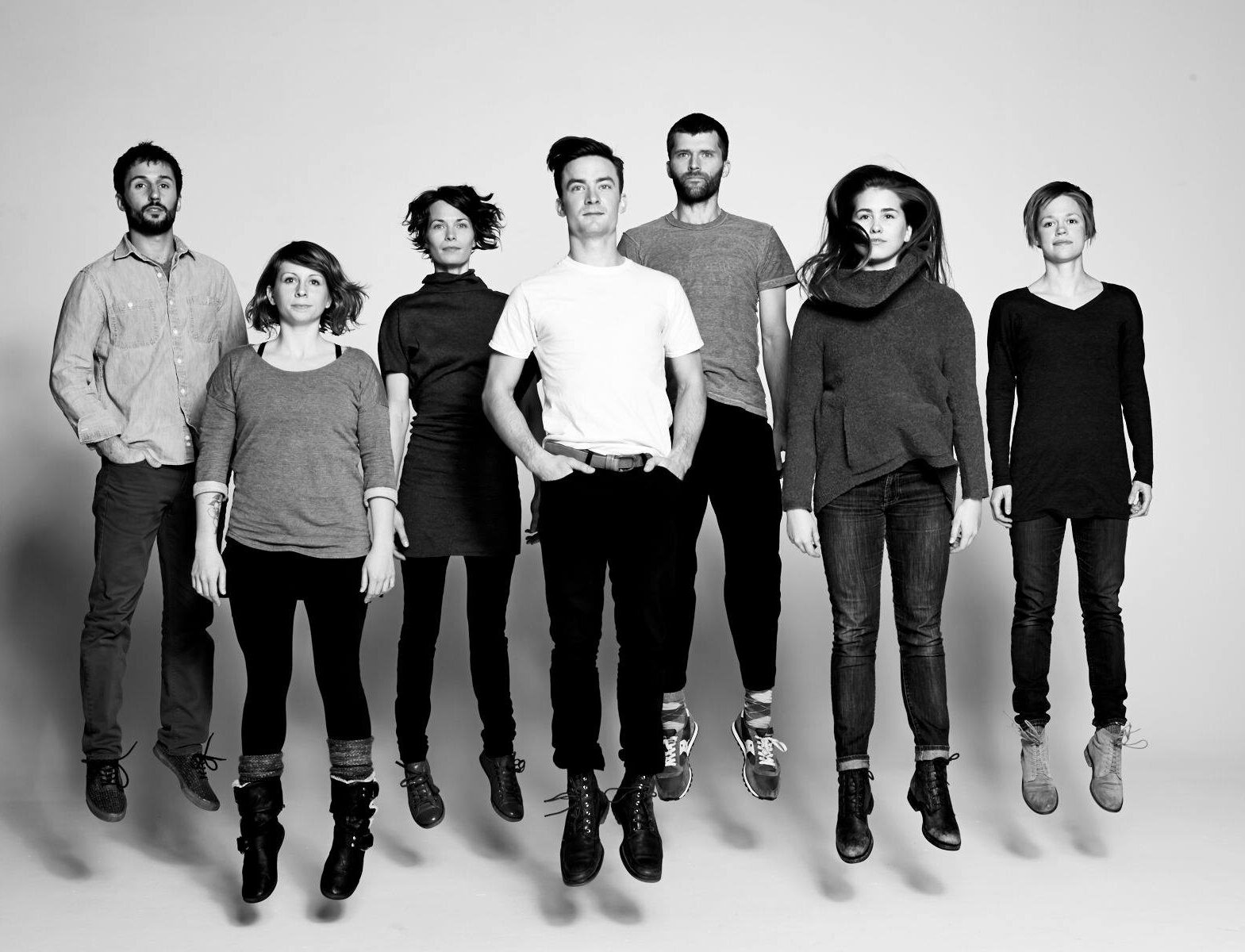 A group of dancers suspended mid-air