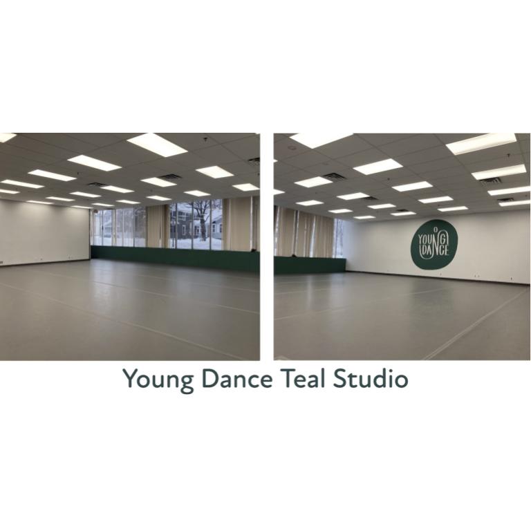 Two photos of the Young Dance "Teal" studio